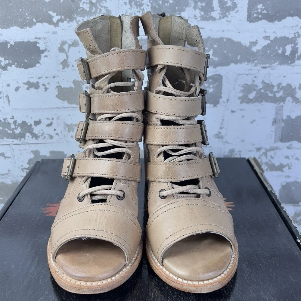 Freebird Braeden Blush Gladiator Sandal Boots Sz 9 Strappy Chunky Peep Toe Brown - Picture 5 of 16